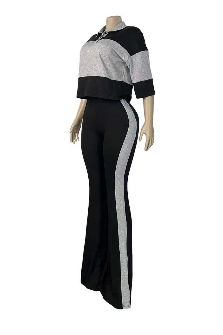 Collared Top & Flare Pants Two-Piece Set