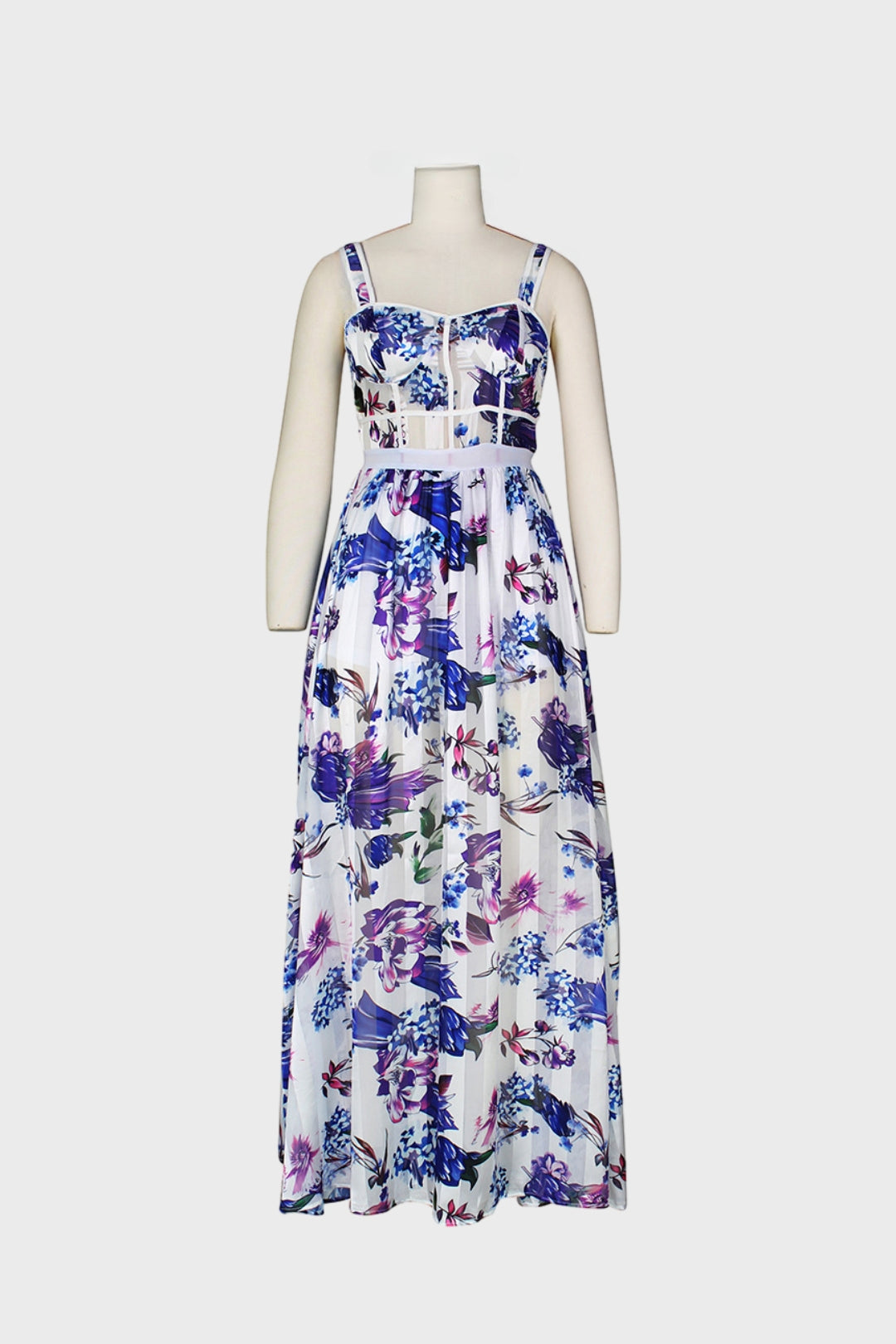 Floral Print Sheer Mesh Maxi Dress