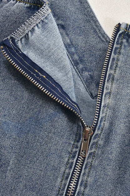 V Neck Pleated Denim Dress