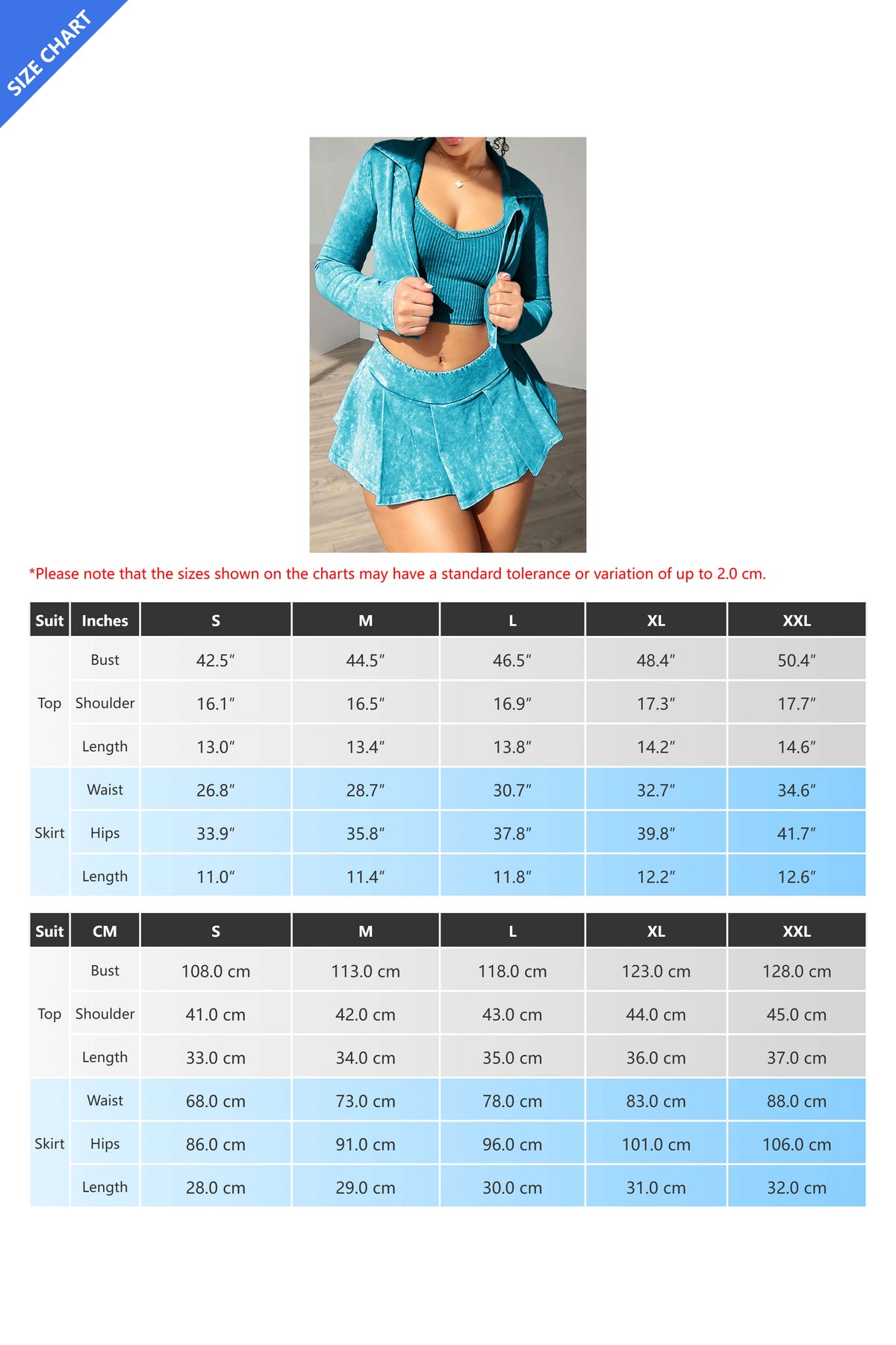 Three-Piece Acid Wash Set with Mini Pleated Skirt
