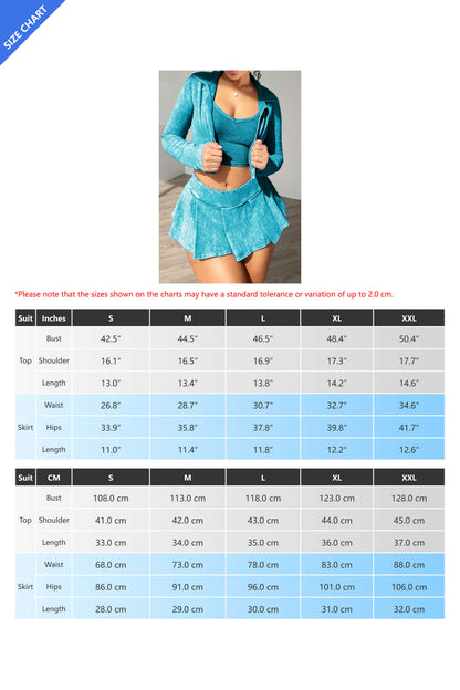 Three-Piece Acid Wash Set with Mini Pleated Skirt