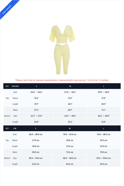 Ruched V-Neck Top & Bodycon Capri Set