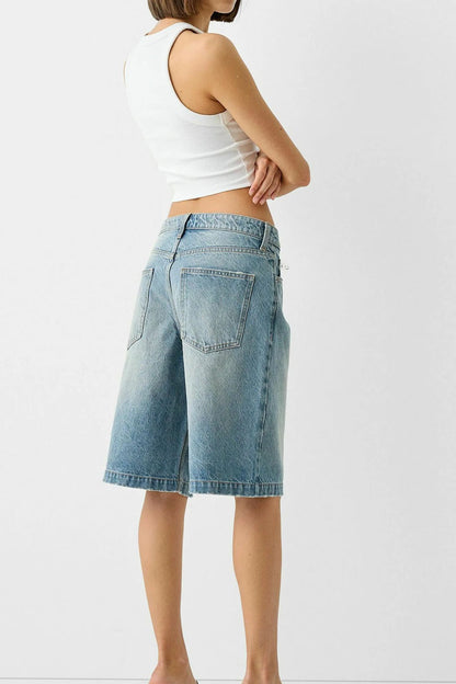 High Waist Denim Shorts with Pockets