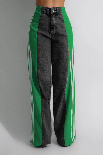 Wide Jeans with Wide Contrast Side Lines