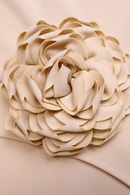 3D Floral Notched Neck A-Line Midi Dress