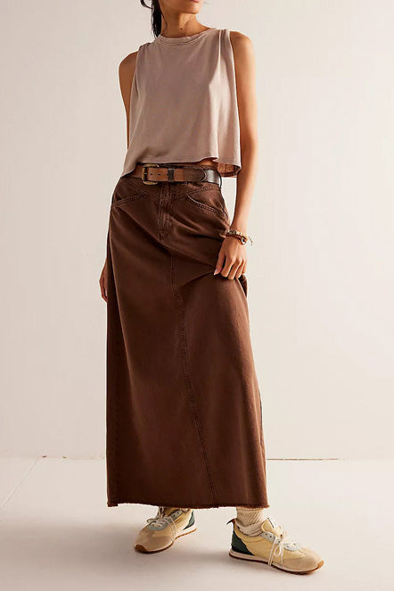Loose Straight Denim Maxi Skirt
