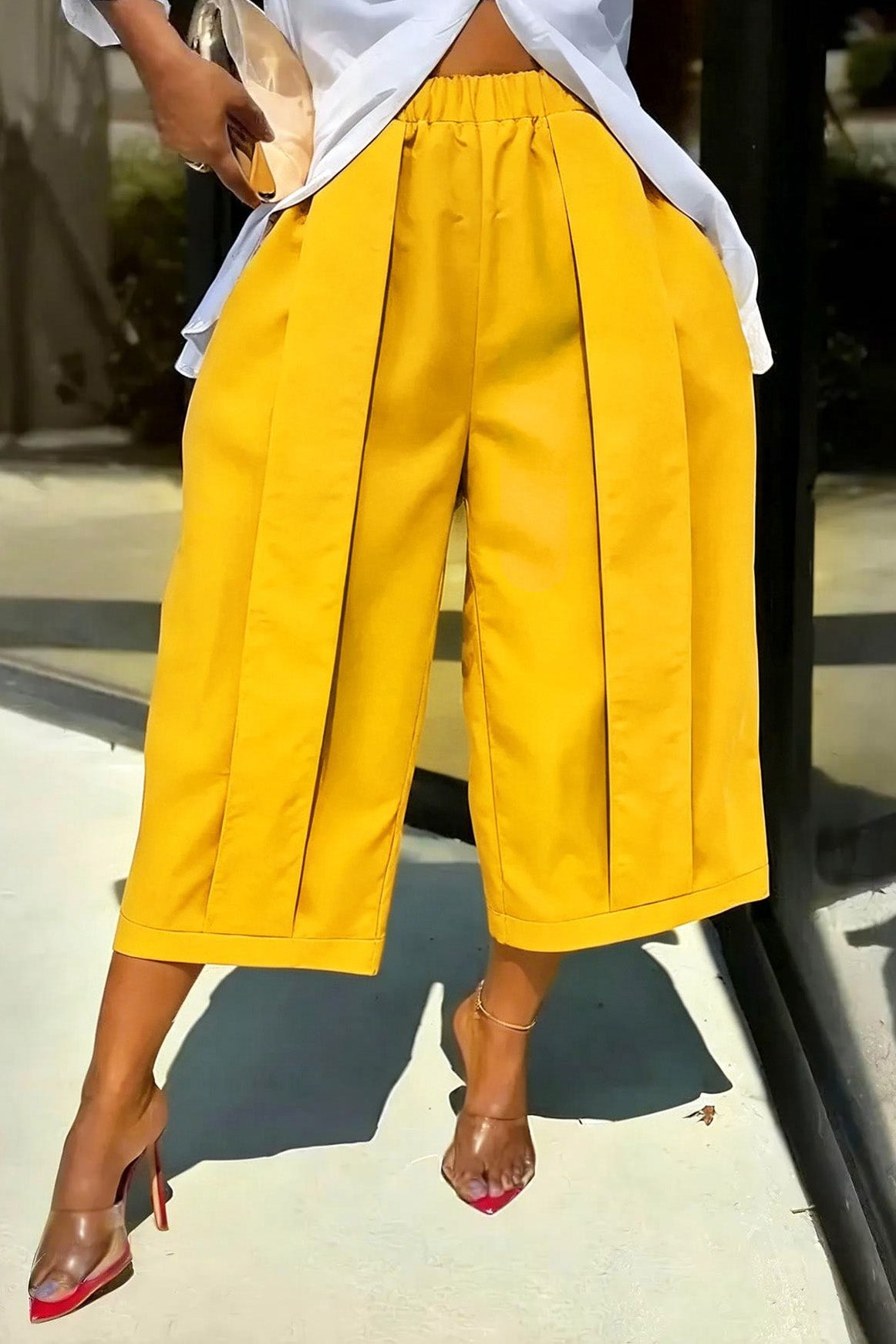 High Waist Pleated Wide Leg Culottes