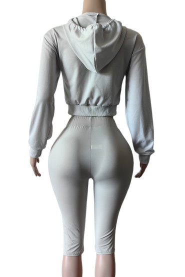 Cropped Zip Hoodie Biker Shorts Set