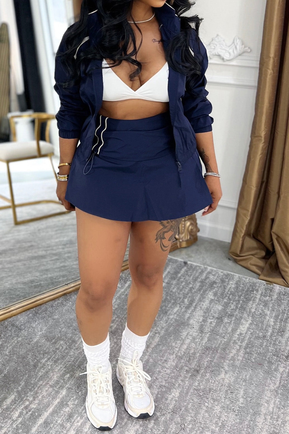 Contrast Panel Windbreaker & Skirt Set