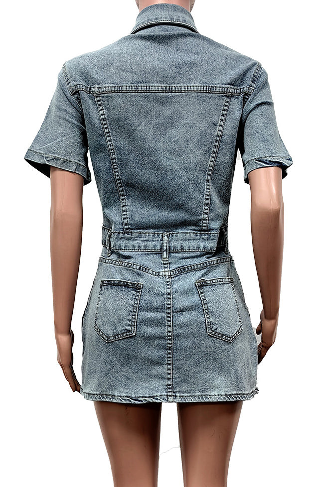 Short Dress Stretchy Ladies Denim Summer Dress