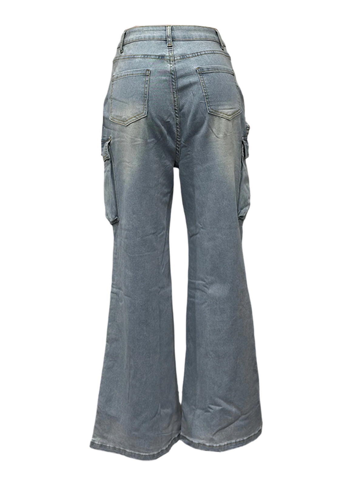 High-Rise Cargo Wide-Leg Utility Denim Jeans