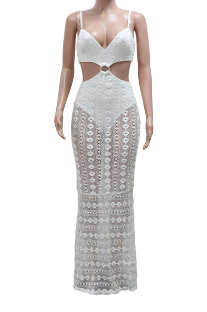Strapless V-Neck Lace Sheer Bodycon Dress