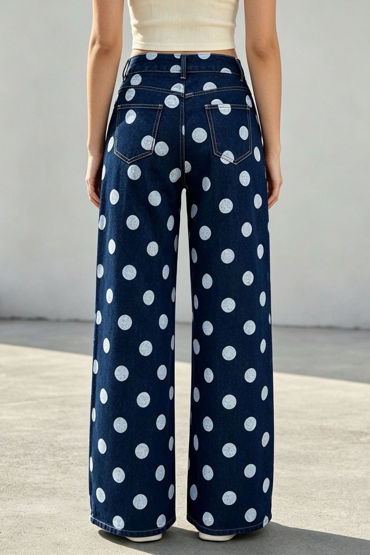 Non-Stretch Polka Dot Wide Leg Jeans