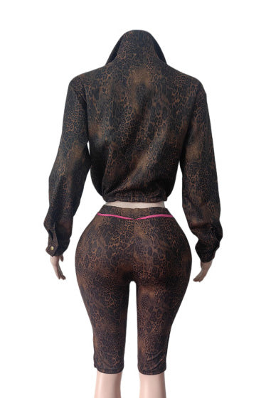 Leopard Cropped Jacket & Biker Short Set