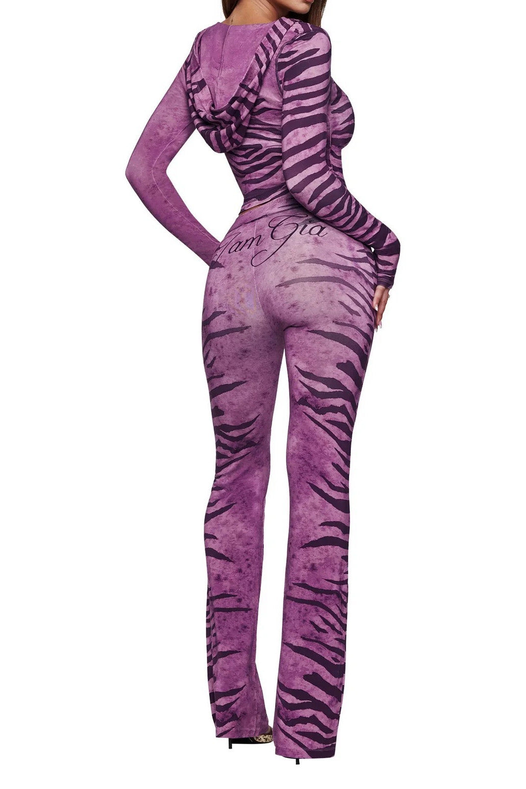 Printed Zip Hoodie & Flared Pant Set
