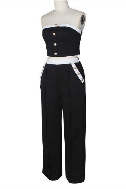 Wide-Leg Pant Suit with Wrap Detail Top