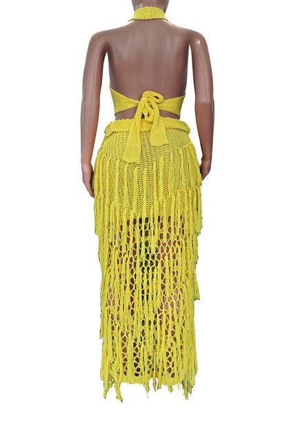 2-Piece Crochet Fringe Skirt Set