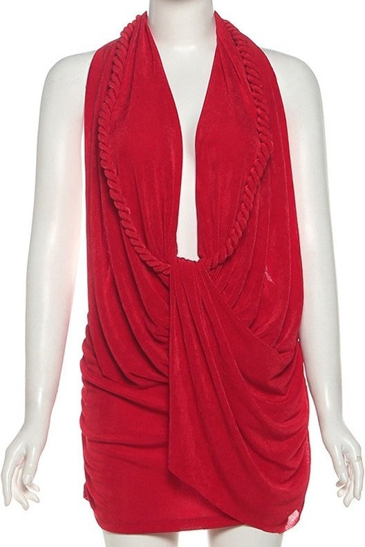 Deep V Halter Backless Bodycon Mini Dress