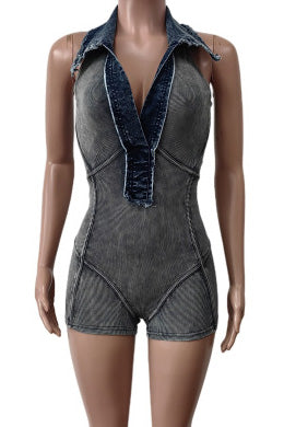 Washed Sleeveless Rompers