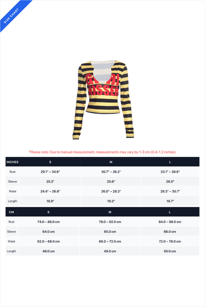 Striped Graphic V-Neck Long-Sleeve Crop Top
