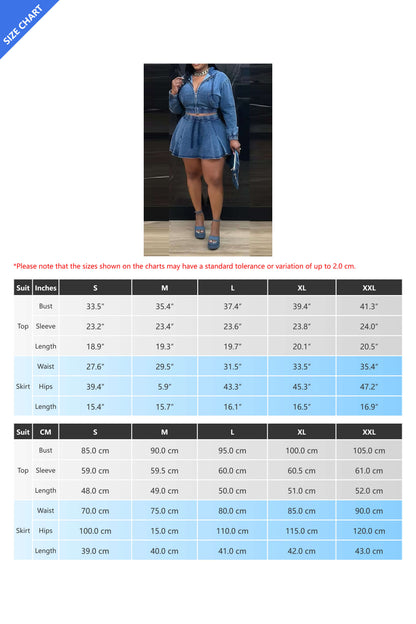 Casual Washed Denim Skirt Set