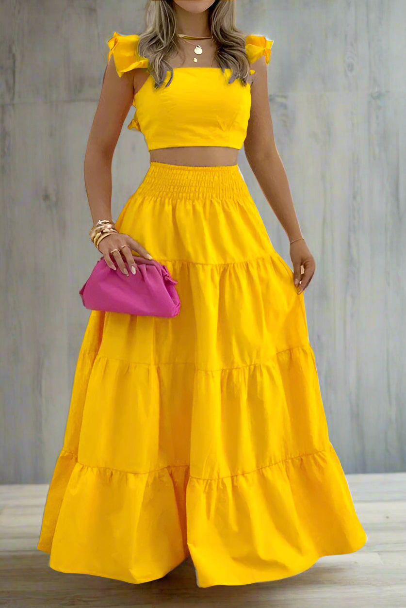 Cami Crop Top with High Waist Skirt Set