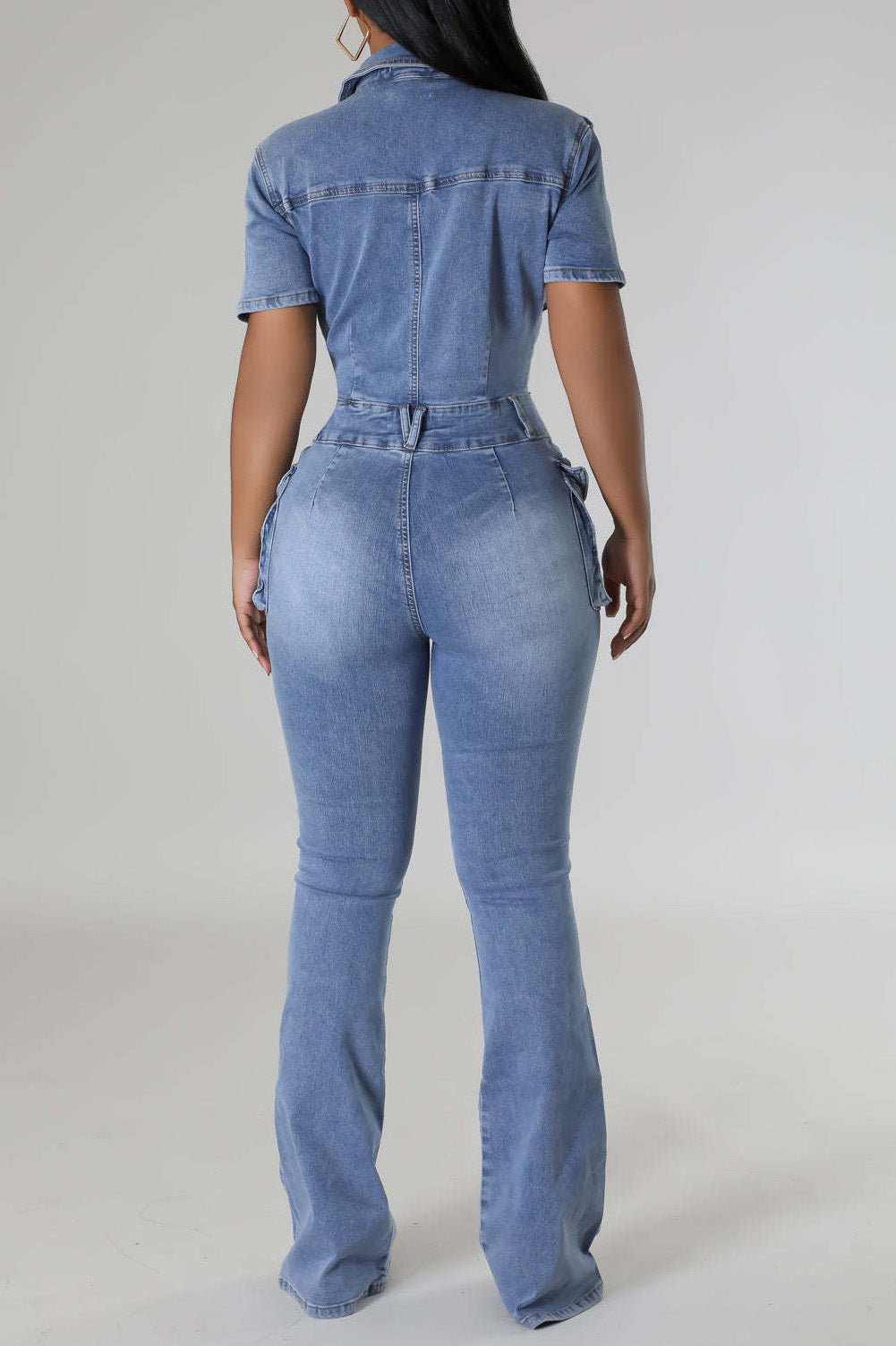 Turndown Collar Denim Jumpsuit