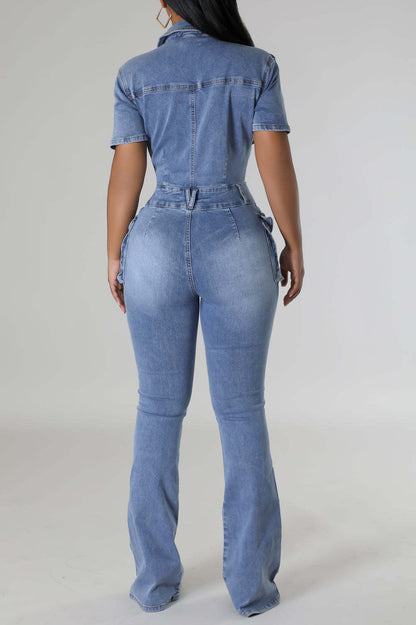 Turndown Collar Denim Jumpsuit