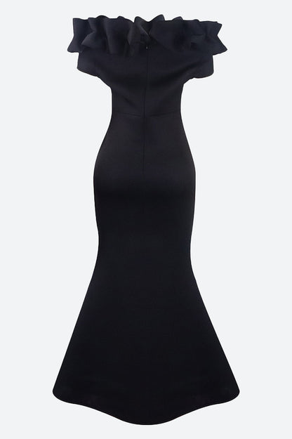 Solid Ruffle Collar Mermaid Dress