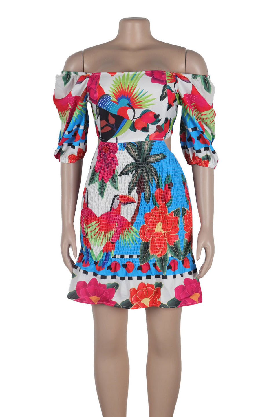 Floral Print Backless Cutout Mini Dresses