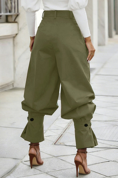 Pleated Ruffle-Cuff Balloon Trousers