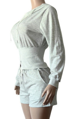 Cropped Zip Hoodie and Shorts Set