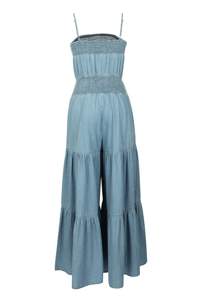Denim Sleeveless Wide-Leg Jumpsuit
