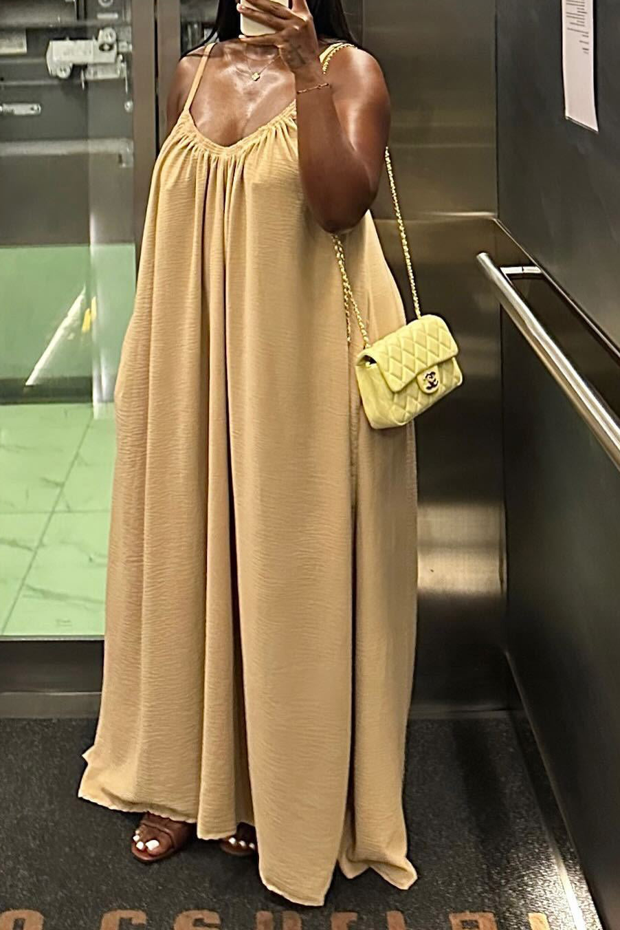 Pleated Spaghetti Strap Maxi Dress