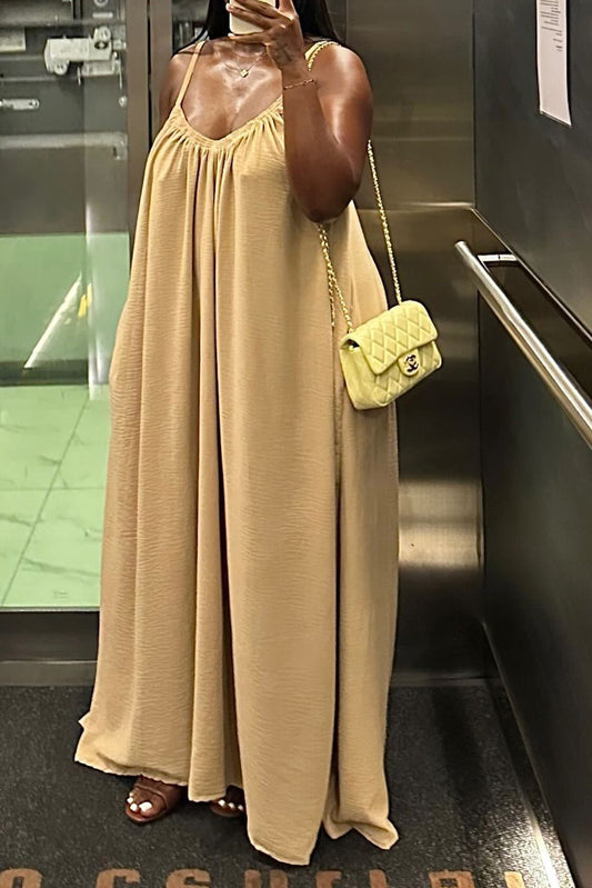 Pleated Spaghetti Strap Maxi Dress