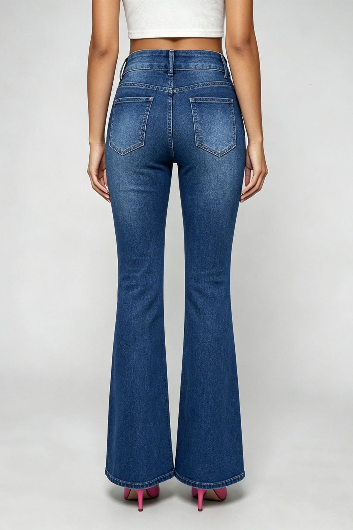 High Rise Double Button Flare Jeans