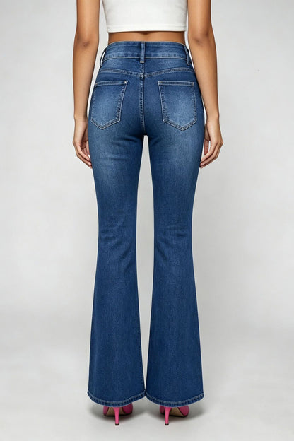 High Rise Double Button Flare Jeans