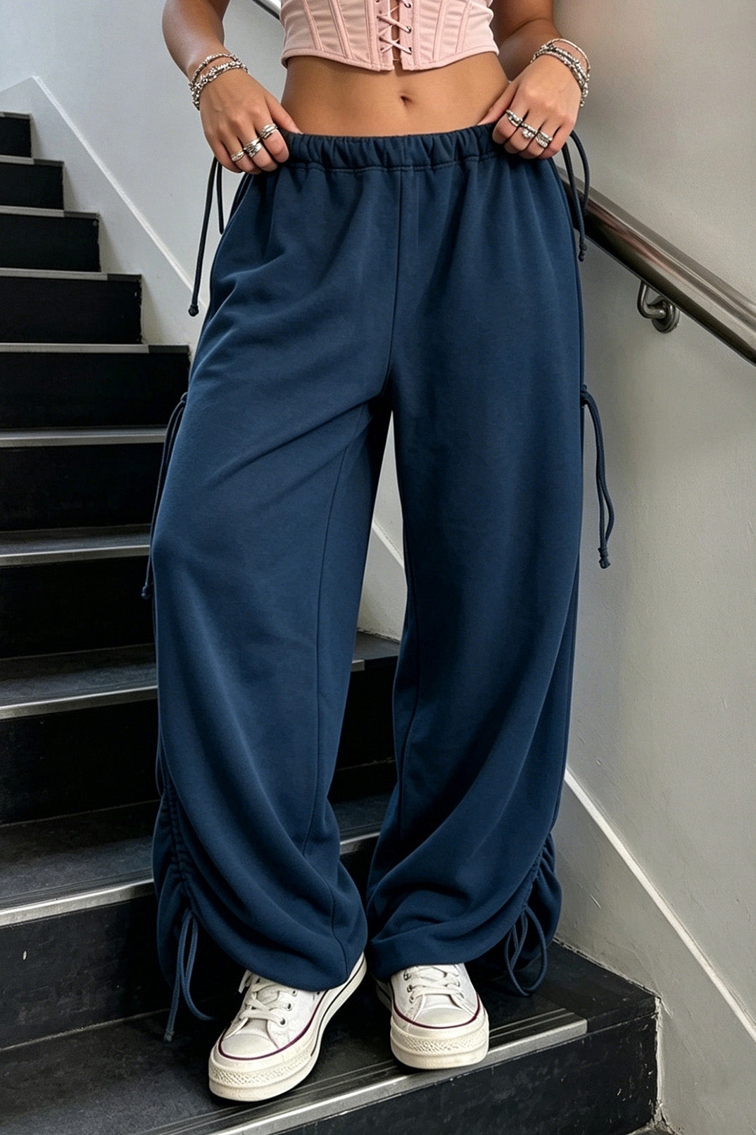 Adjustable Drawstring Baggy Parachute Pants