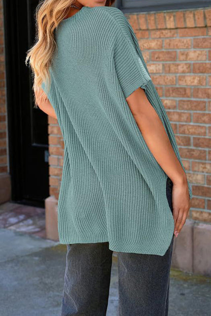 Short Sleeve Side Slit Oversized Sweater