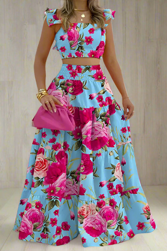 Cami Crop Top with High Waist Skirt Set