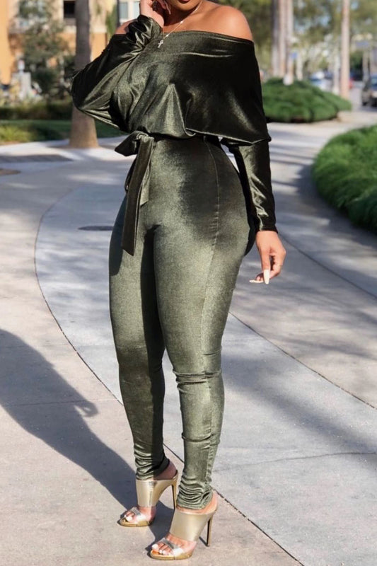 Velvet One Shoulder Jumpsuit