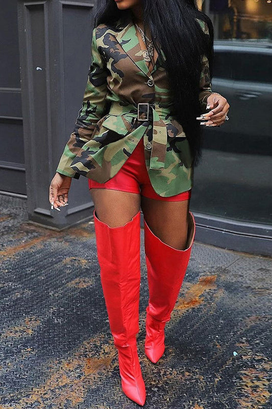 Belted Camo Button-Up Jacket