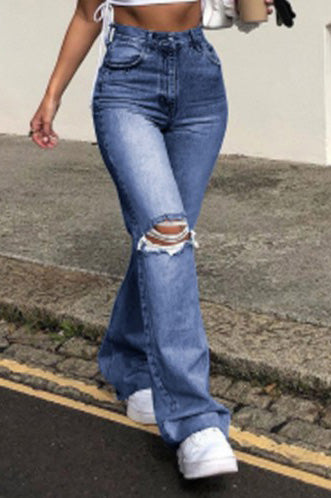 High Waist Cut Out Straight Jeans