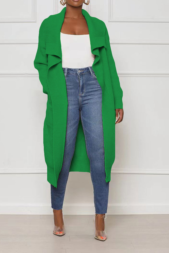 Solid Color Long Knit Cardigans