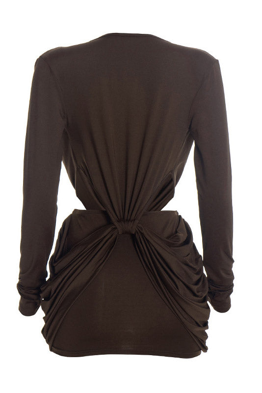 Twist-Front Cutout Long-Sleeve Mini Dress