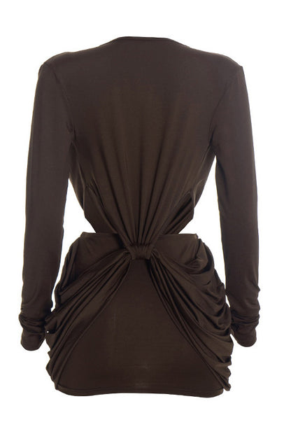 Twist-Front Cutout Long-Sleeve Mini Dress