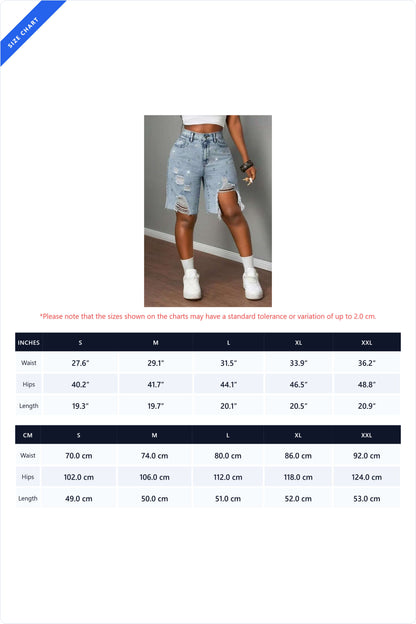 Rhinestone Distressed Denim Bermuda Shorts