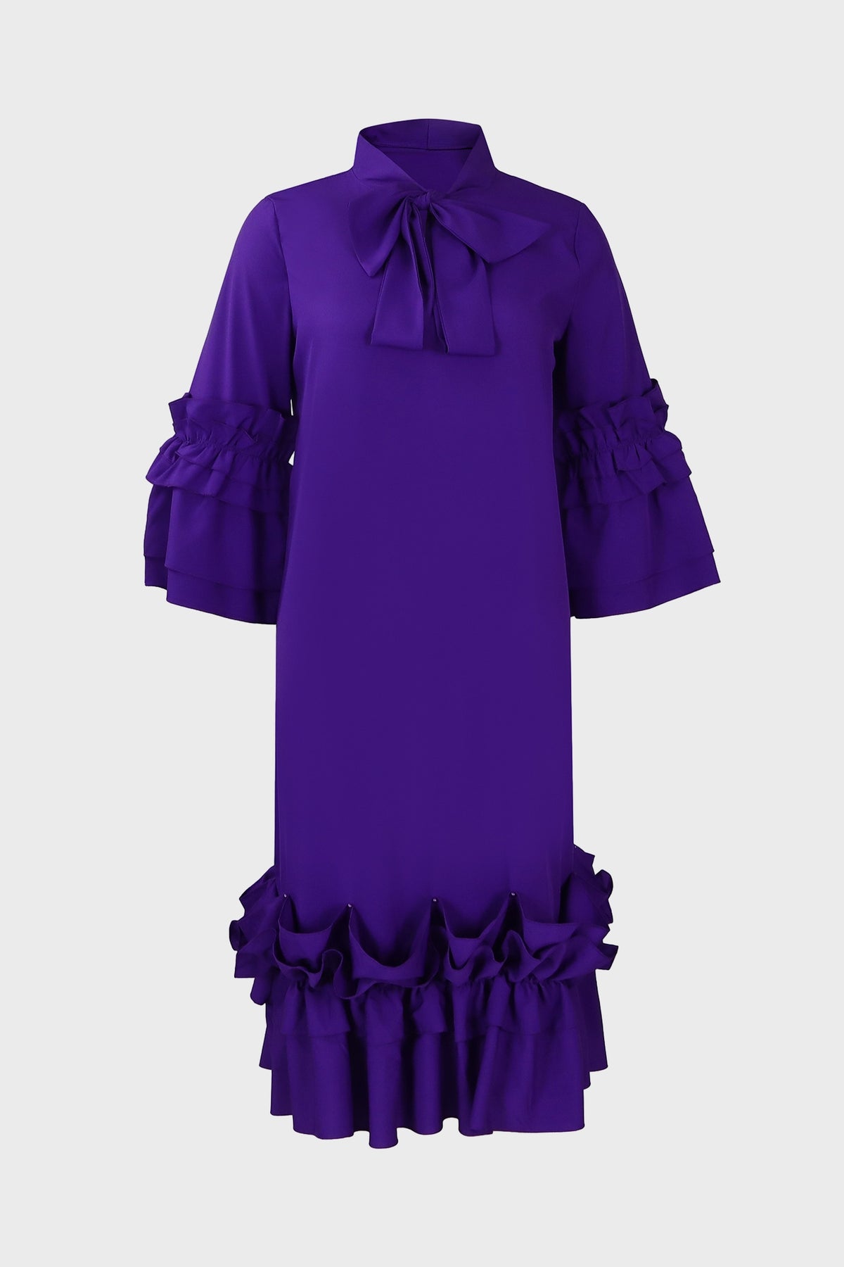Ruffle Hem Flare Sleeve Maxi Dress