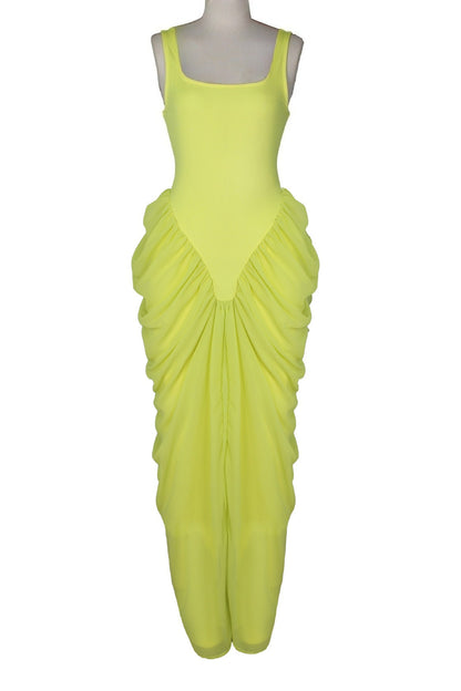Draped V-Waist Chiffon Maxi Dress