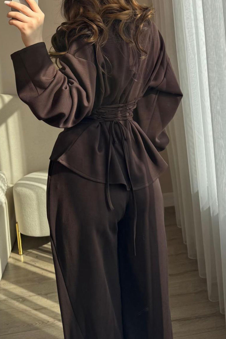 Tie-Waist Peplum Blouse & Trouser Set